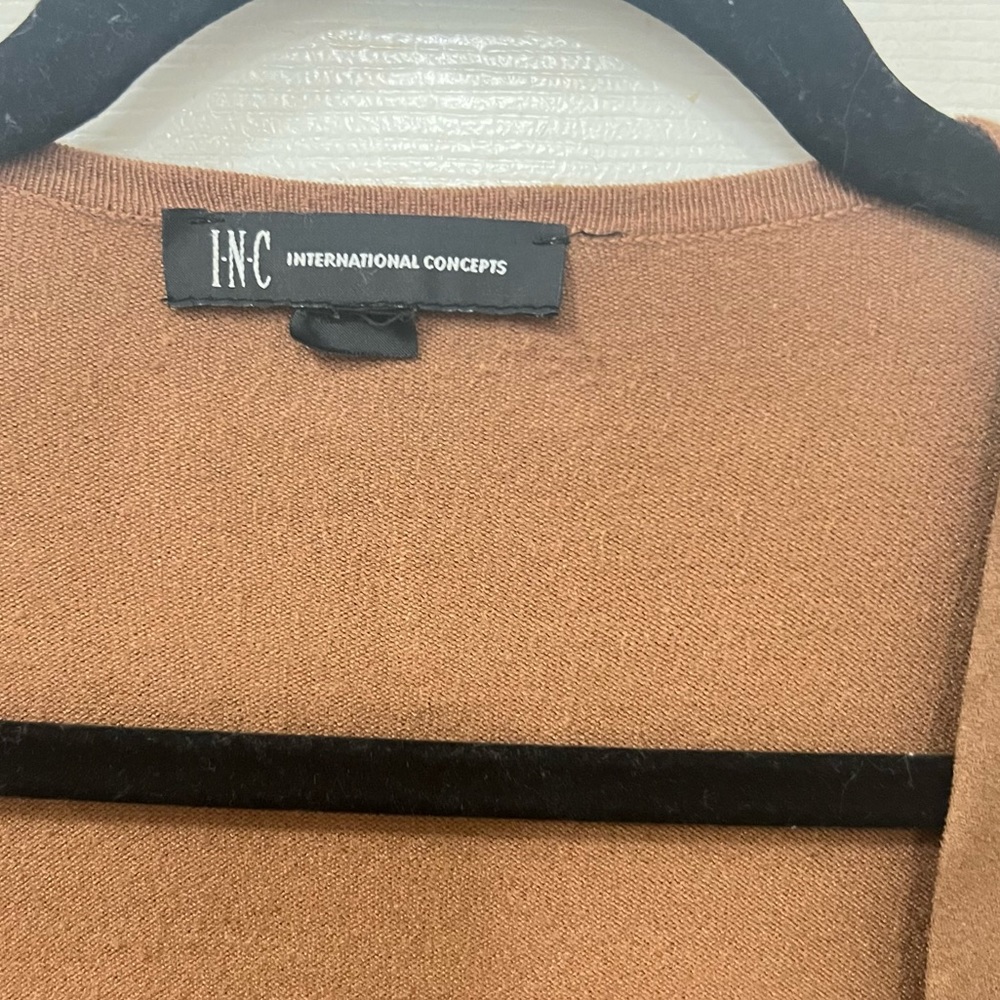INC International Concepts Faux Moleskin Cardigan Cowgirl Brown Suede PM - Picture 3 of 4